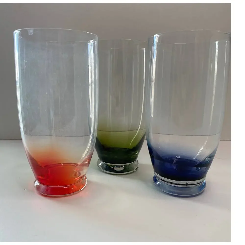 Vintage Multi Color Water Glasses, Tumblers, Coolers, set of 3